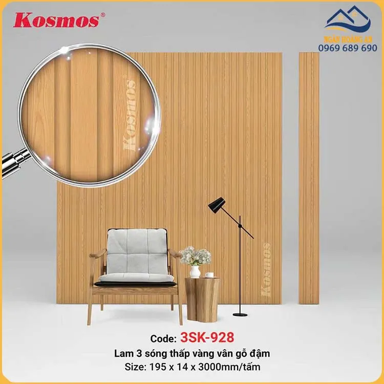 Tấm Ốp Nhựa Giả Gỗ Lam 3 Sóng Chân Kép Kosmos 3SK-928